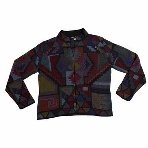 Caamano Sweater Cardigan Alpaca Southwestern Aztec Print Large
